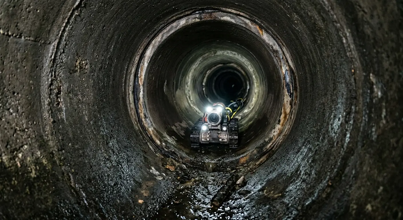 Robotic sewer camera inspecting pipe interior for Sewer Line Repair in Highland